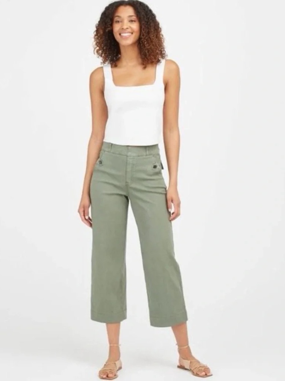 SPANX Twill Crop Wide Leg Pant in Olive Green Size MP - Picture 2 of 12